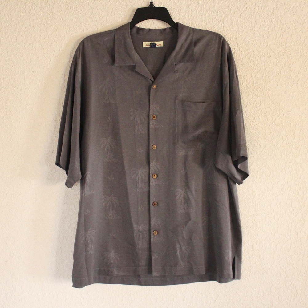 100% Silk - Tommy Bahama Camp Shirt - Dark Gray